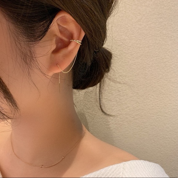 CLOSING SALE! Gold Pave Cross threader Earring - Picture 4 of 4